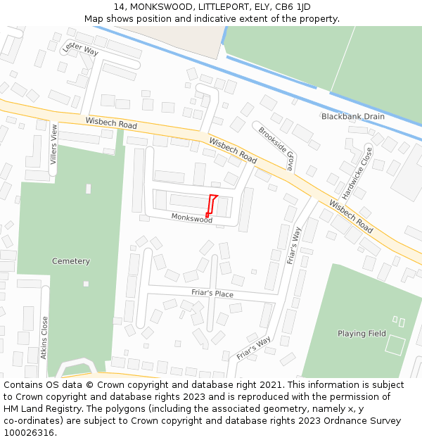 14, MONKSWOOD, LITTLEPORT, ELY, CB6 1JD: Location map and indicative extent of plot