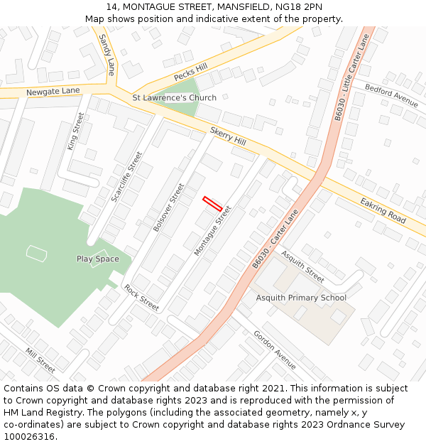 14, MONTAGUE STREET, MANSFIELD, NG18 2PN: Location map and indicative extent of plot