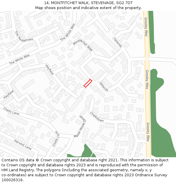 14, MONTFITCHET WALK, STEVENAGE, SG2 7DT: Location map and indicative extent of plot