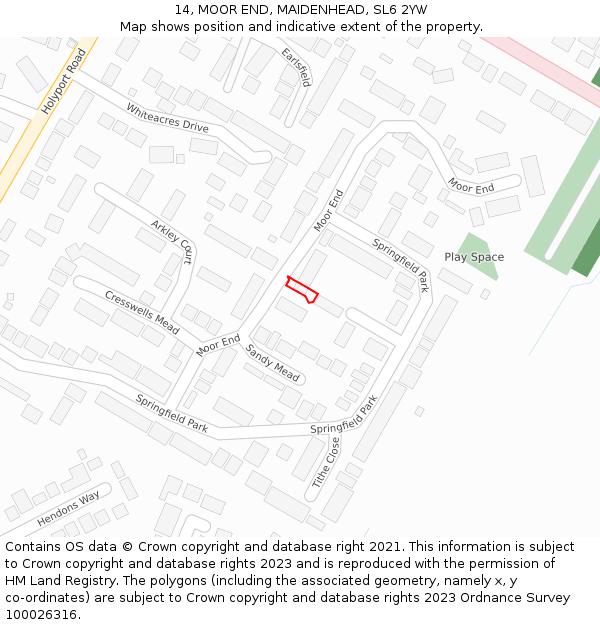 14, MOOR END, MAIDENHEAD, SL6 2YW: Location map and indicative extent of plot