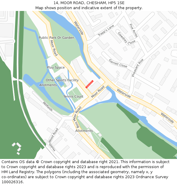 14, MOOR ROAD, CHESHAM, HP5 1SE: Location map and indicative extent of plot