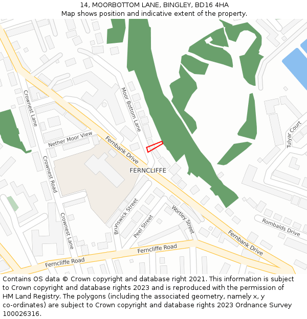 14, MOORBOTTOM LANE, BINGLEY, BD16 4HA: Location map and indicative extent of plot
