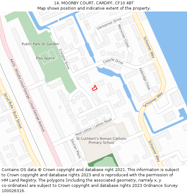 14, MOORBY COURT, CARDIFF, CF10 4BT: Location map and indicative extent of plot