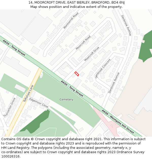 14, MOORCROFT DRIVE, EAST BIERLEY, BRADFORD, BD4 6NJ: Location map and indicative extent of plot