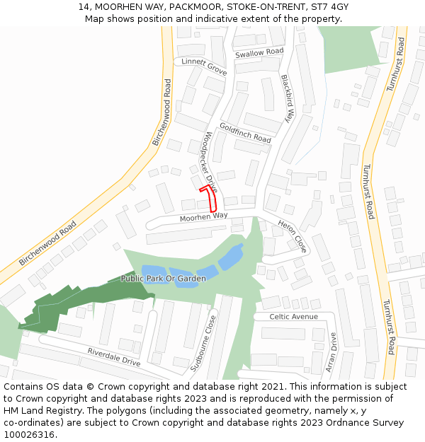 14, MOORHEN WAY, PACKMOOR, STOKE-ON-TRENT, ST7 4GY: Location map and indicative extent of plot