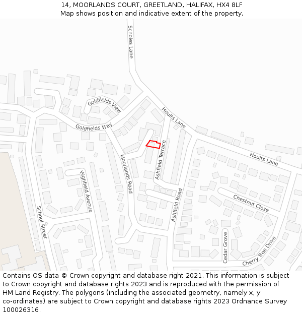 14, MOORLANDS COURT, GREETLAND, HALIFAX, HX4 8LF: Location map and indicative extent of plot