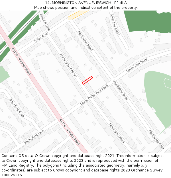 14, MORNINGTON AVENUE, IPSWICH, IP1 4LA: Location map and indicative extent of plot