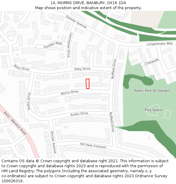 14, MORRIS DRIVE, BANBURY, OX16 1DA: Location map and indicative extent of plot