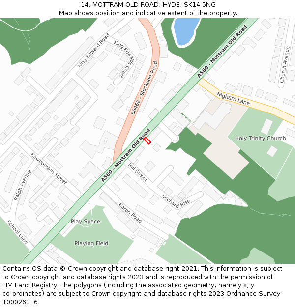 14, MOTTRAM OLD ROAD, HYDE, SK14 5NG: Location map and indicative extent of plot