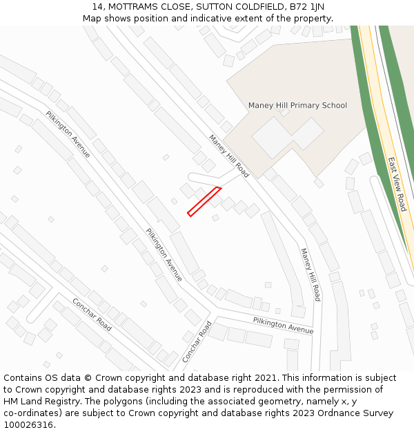 14, MOTTRAMS CLOSE, SUTTON COLDFIELD, B72 1JN: Location map and indicative extent of plot