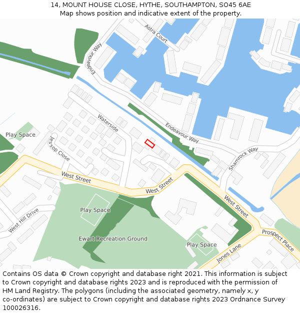 14, MOUNT HOUSE CLOSE, HYTHE, SOUTHAMPTON, SO45 6AE: Location map and indicative extent of plot
