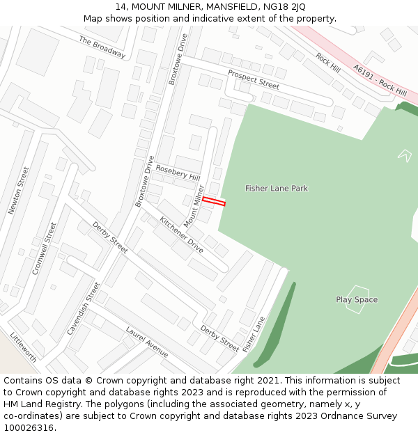 14, MOUNT MILNER, MANSFIELD, NG18 2JQ: Location map and indicative extent of plot