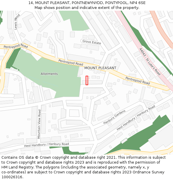 14, MOUNT PLEASANT, PONTNEWYNYDD, PONTYPOOL, NP4 6SE: Location map and indicative extent of plot