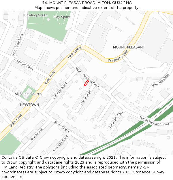 14, MOUNT PLEASANT ROAD, ALTON, GU34 1NG: Location map and indicative extent of plot