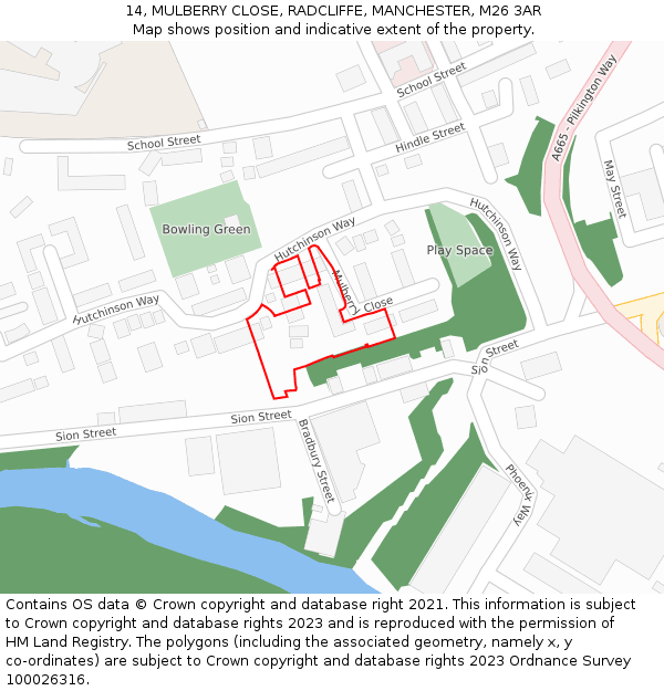 14, MULBERRY CLOSE, RADCLIFFE, MANCHESTER, M26 3AR: Location map and indicative extent of plot