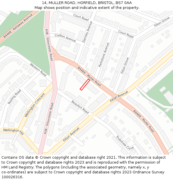 14, MULLER ROAD, HORFIELD, BRISTOL, BS7 0AA: Location map and indicative extent of plot