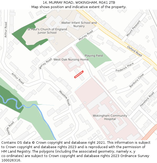 14, MURRAY ROAD, WOKINGHAM, RG41 2TB: Location map and indicative extent of plot