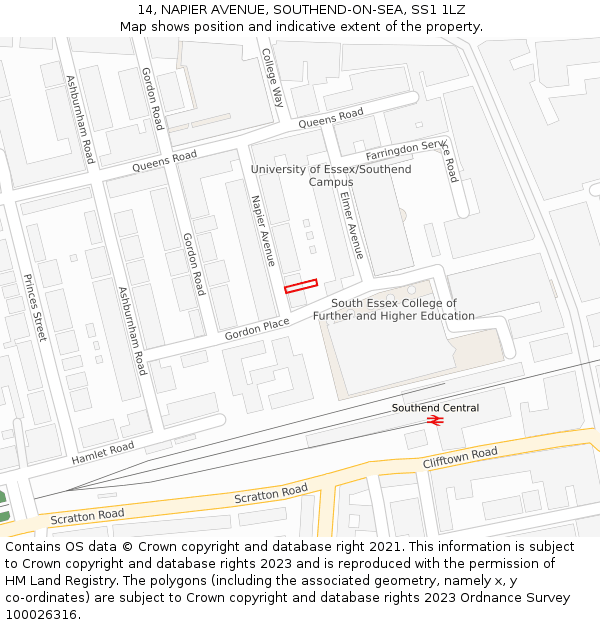 14, NAPIER AVENUE, SOUTHEND-ON-SEA, SS1 1LZ: Location map and indicative extent of plot