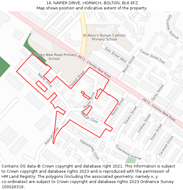 14, NAPIER DRIVE, HORWICH, BOLTON, BL6 6FZ: Location map and indicative extent of plot