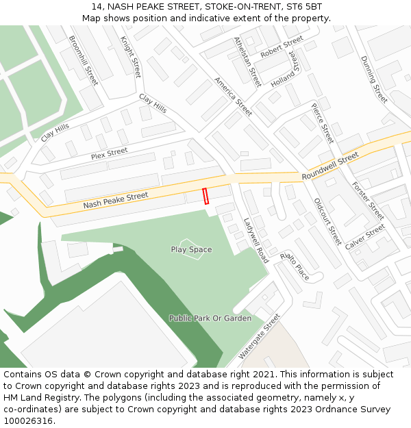 14, NASH PEAKE STREET, STOKE-ON-TRENT, ST6 5BT: Location map and indicative extent of plot