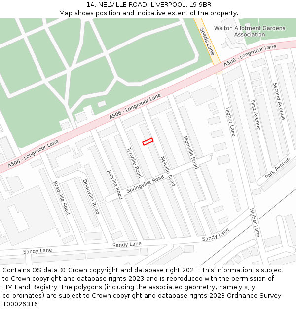 14, NELVILLE ROAD, LIVERPOOL, L9 9BR: Location map and indicative extent of plot