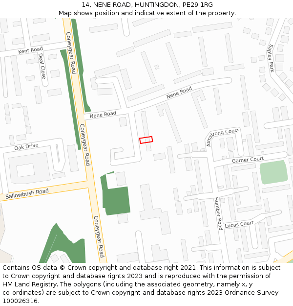 14, NENE ROAD, HUNTINGDON, PE29 1RG: Location map and indicative extent of plot