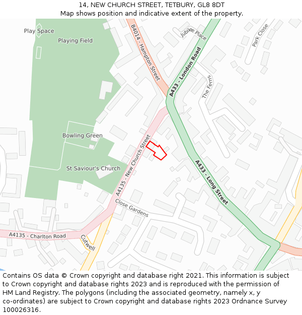 14, NEW CHURCH STREET, TETBURY, GL8 8DT: Location map and indicative extent of plot