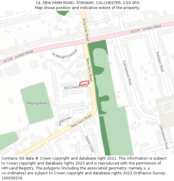 14, NEW FARM ROAD, STANWAY, COLCHESTER, CO3 0PG: Location map and indicative extent of plot