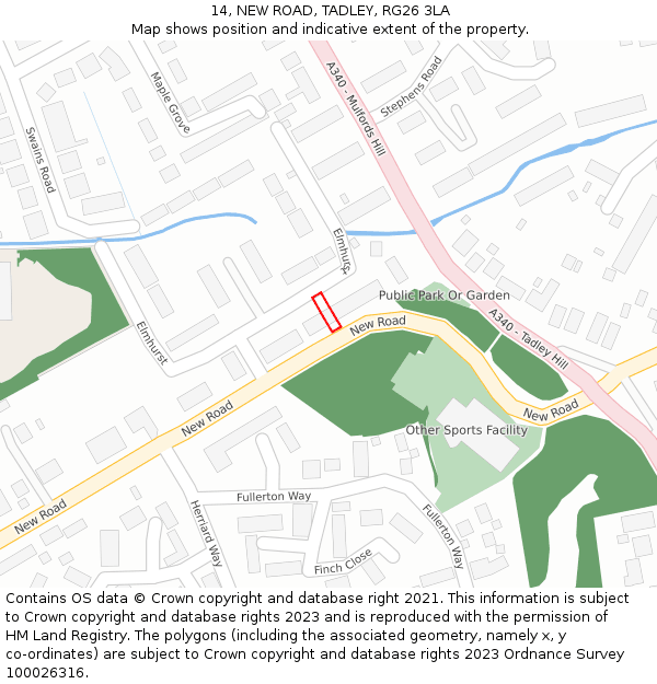 14, NEW ROAD, TADLEY, RG26 3LA: Location map and indicative extent of plot