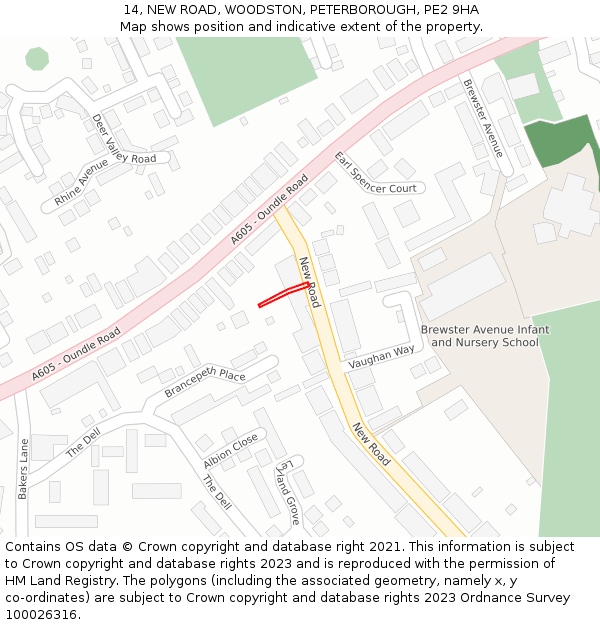 14, NEW ROAD, WOODSTON, PETERBOROUGH, PE2 9HA: Location map and indicative extent of plot
