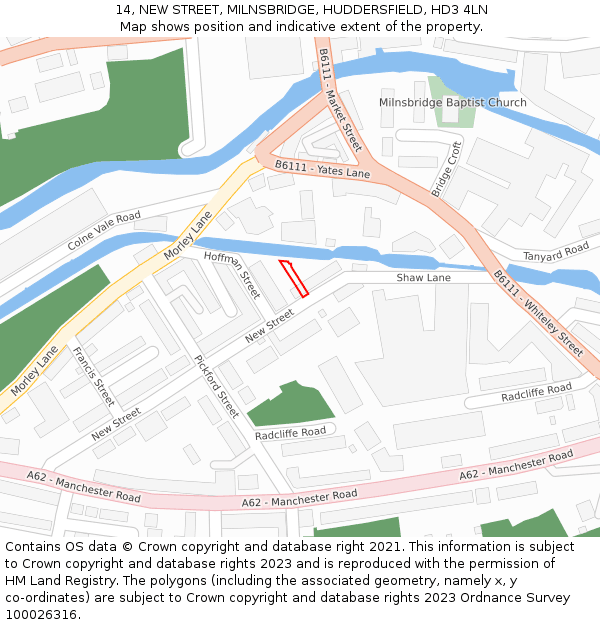14, NEW STREET, MILNSBRIDGE, HUDDERSFIELD, HD3 4LN: Location map and indicative extent of plot