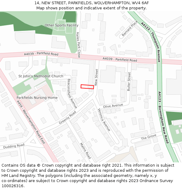 14, NEW STREET, PARKFIELDS, WOLVERHAMPTON, WV4 6AF: Location map and indicative extent of plot