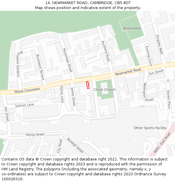 14, NEWMARKET ROAD, CAMBRIDGE, CB5 8DT: Location map and indicative extent of plot