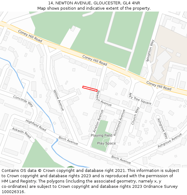 14, NEWTON AVENUE, GLOUCESTER, GL4 4NR: Location map and indicative extent of plot
