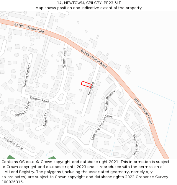 14, NEWTOWN, SPILSBY, PE23 5LE: Location map and indicative extent of plot