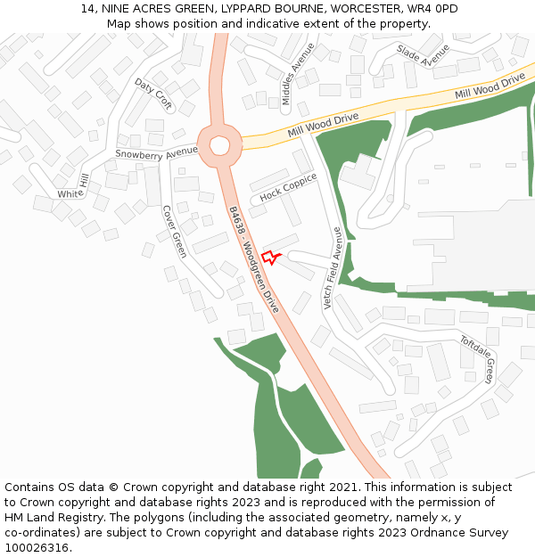 14, NINE ACRES GREEN, LYPPARD BOURNE, WORCESTER, WR4 0PD: Location map and indicative extent of plot