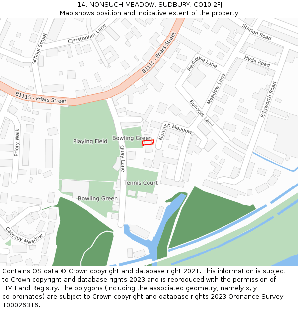 14, NONSUCH MEADOW, SUDBURY, CO10 2FJ: Location map and indicative extent of plot