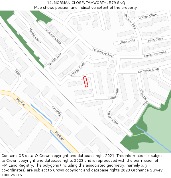 14, NORMAN CLOSE, TAMWORTH, B79 8NQ: Location map and indicative extent of plot