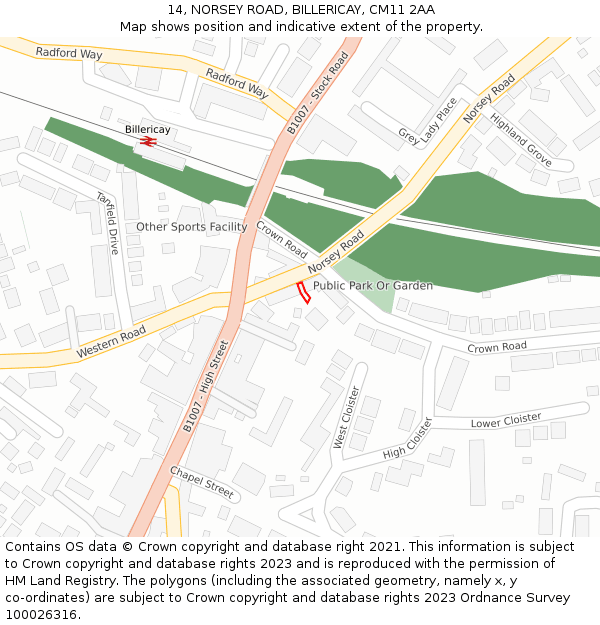 14, NORSEY ROAD, BILLERICAY, CM11 2AA: Location map and indicative extent of plot