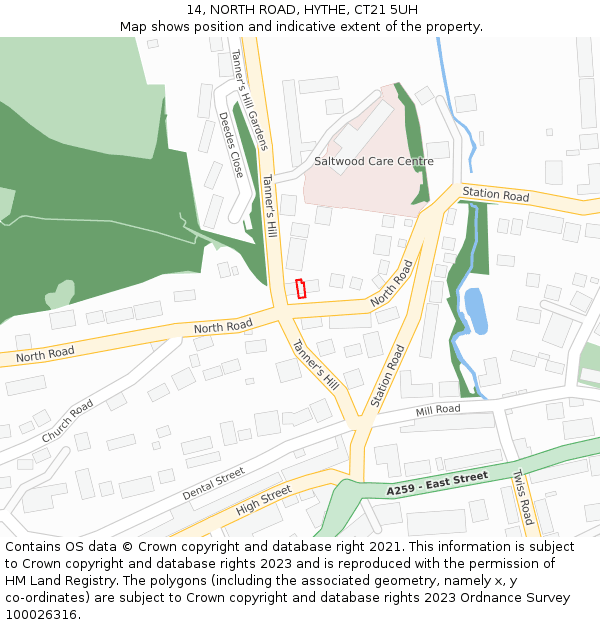 14, NORTH ROAD, HYTHE, CT21 5UH: Location map and indicative extent of plot