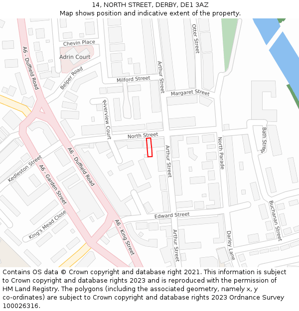 14, NORTH STREET, DERBY, DE1 3AZ: Location map and indicative extent of plot