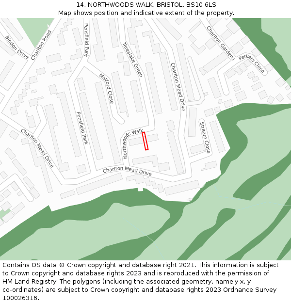 14, NORTHWOODS WALK, BRISTOL, BS10 6LS: Location map and indicative extent of plot