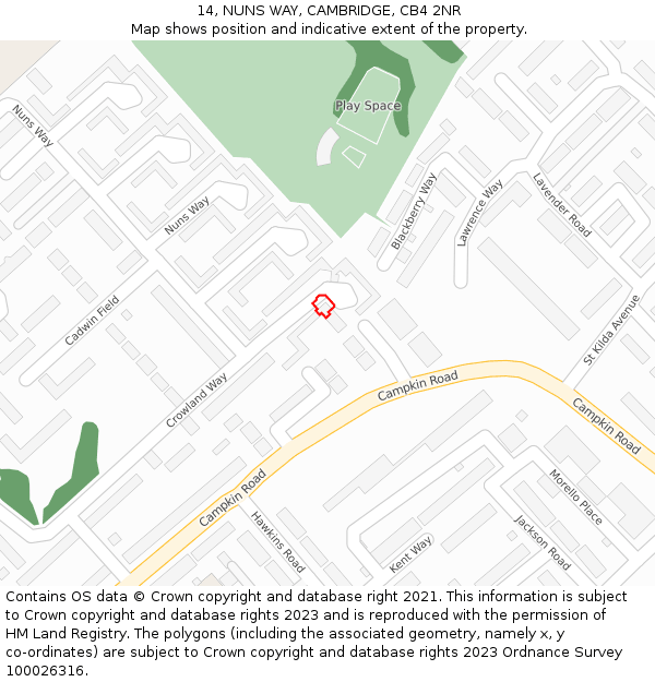 14, NUNS WAY, CAMBRIDGE, CB4 2NR: Location map and indicative extent of plot