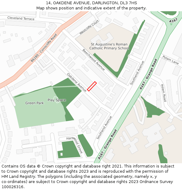 14, OAKDENE AVENUE, DARLINGTON, DL3 7HS: Location map and indicative extent of plot