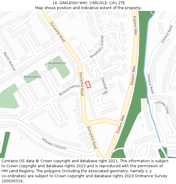 14, OAKLEIGH WAY, CARLISLE, CA1 2TE: Location map and indicative extent of plot
