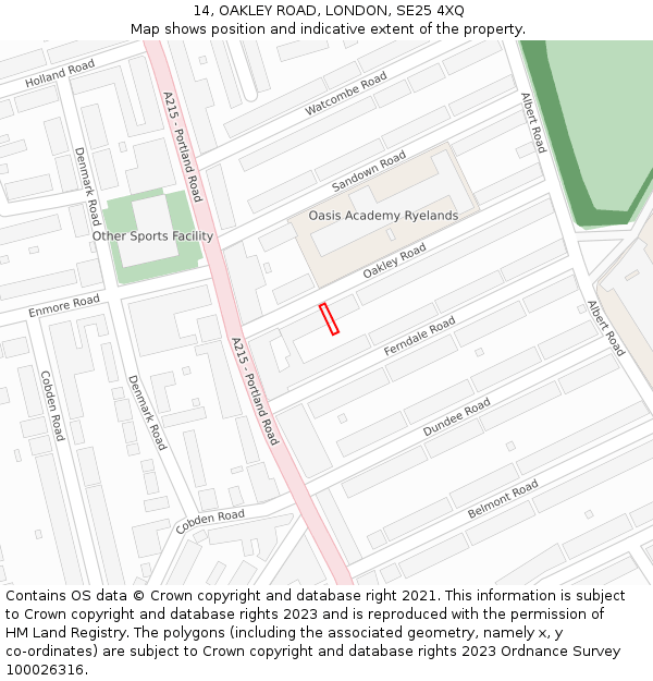 14, OAKLEY ROAD, LONDON, SE25 4XQ: Location map and indicative extent of plot