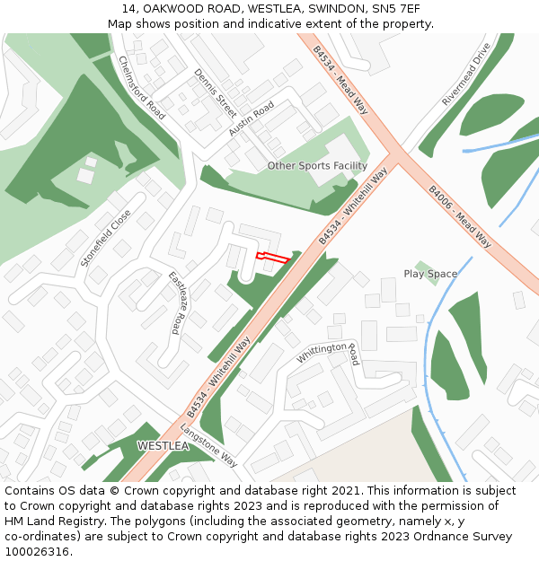 14, OAKWOOD ROAD, WESTLEA, SWINDON, SN5 7EF: Location map and indicative extent of plot