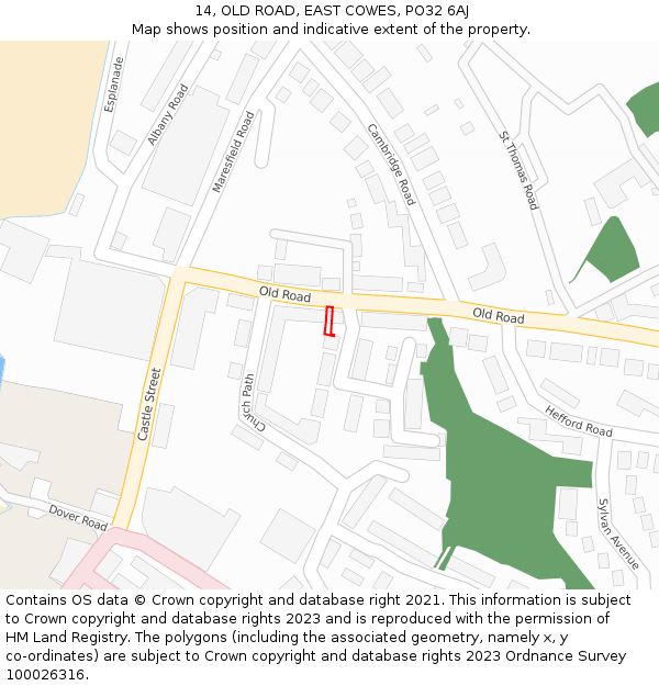 14, OLD ROAD, EAST COWES, PO32 6AJ: Location map and indicative extent of plot