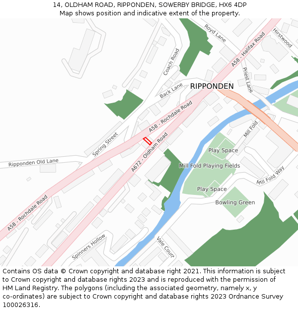 14, OLDHAM ROAD, RIPPONDEN, SOWERBY BRIDGE, HX6 4DP: Location map and indicative extent of plot