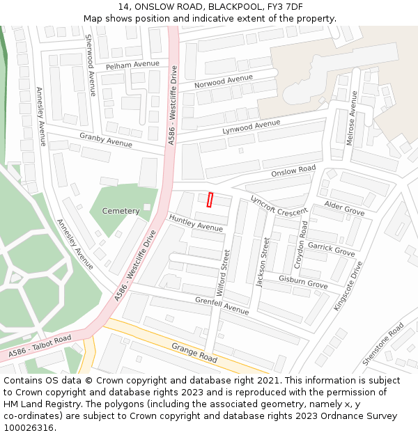 14, ONSLOW ROAD, BLACKPOOL, FY3 7DF: Location map and indicative extent of plot